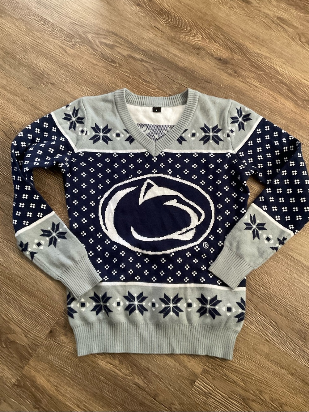 Penn State Navy and Light Gray V-Neck Sweater